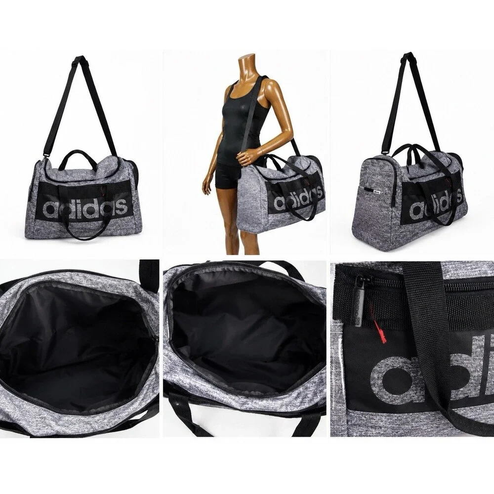 Adidas Defender Medium  Black Gray  Duffel Bag  Logo Shoulder STrap Travel Sport